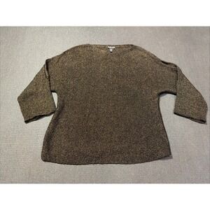 Eileen Fisher Bronze Cold Shoulder Sweater Black‎ Gold Linen Size Medium